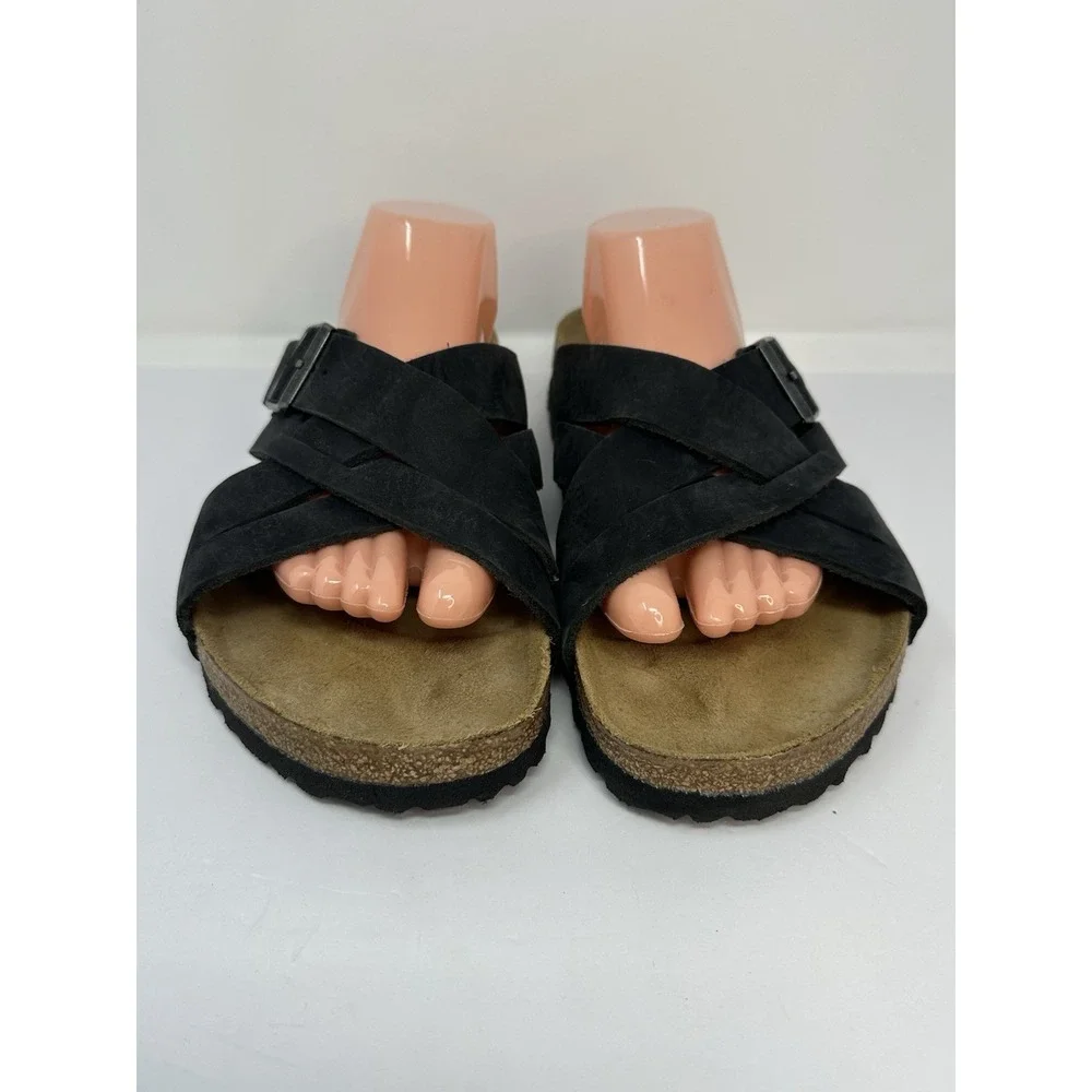 Birkenstock Lugano Suede Sandals SFB Black Mens Size 44 US 11 NWOB